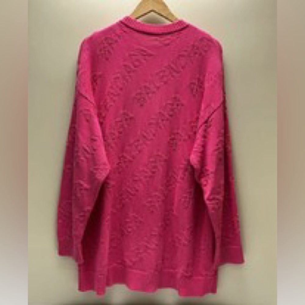 Balenciaga  Textured Logo Crew Neck Jumper In Pink Cotton